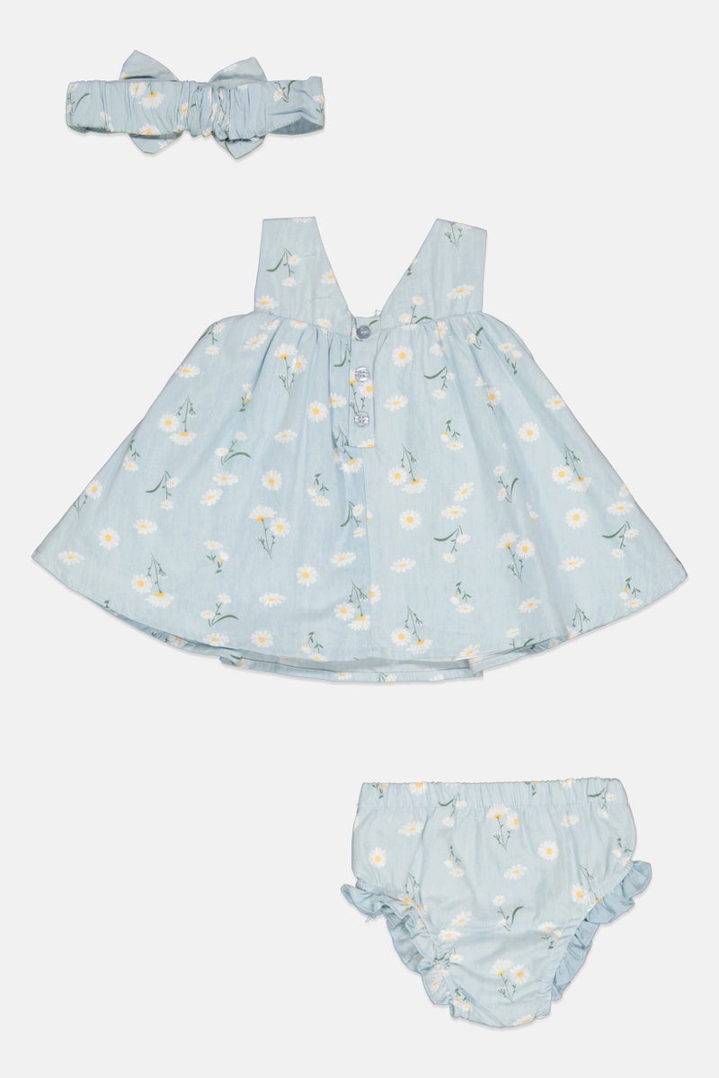 Quiltex Toddlers Girl 3 Pieces Allover Print Dress With Panty And Headband Set, Multicolor - Image 3